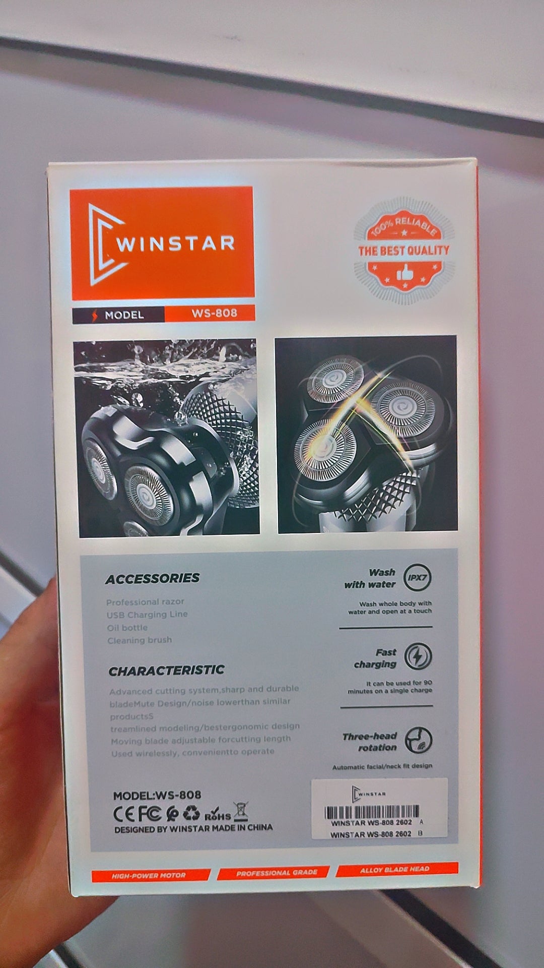 Rasoir Électrique Winstar WS-808 IPX7 3 Têtes Rotatives