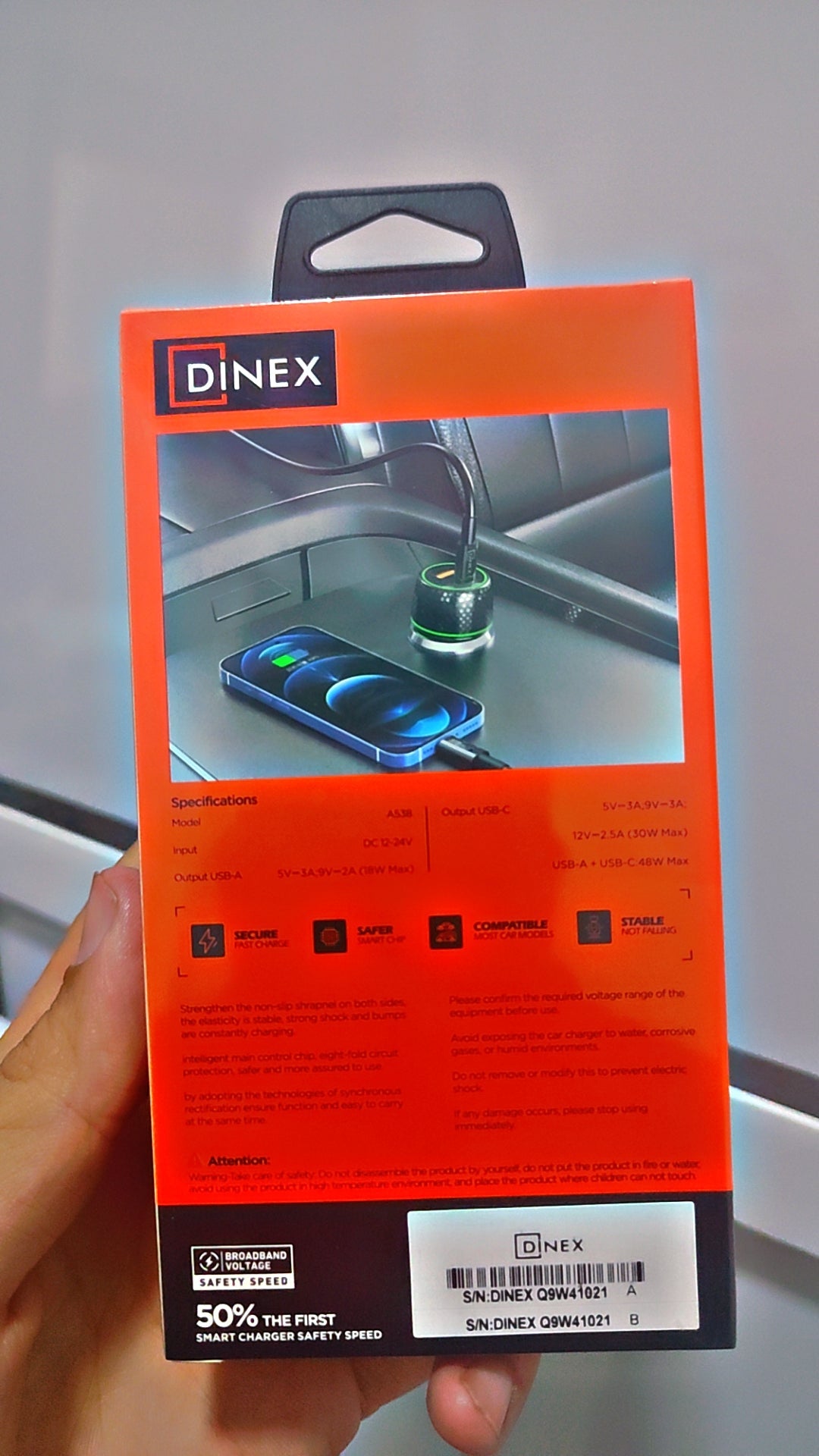 Chargeur Voiture Dinex A538 48W Super Fast Charger PD QC
