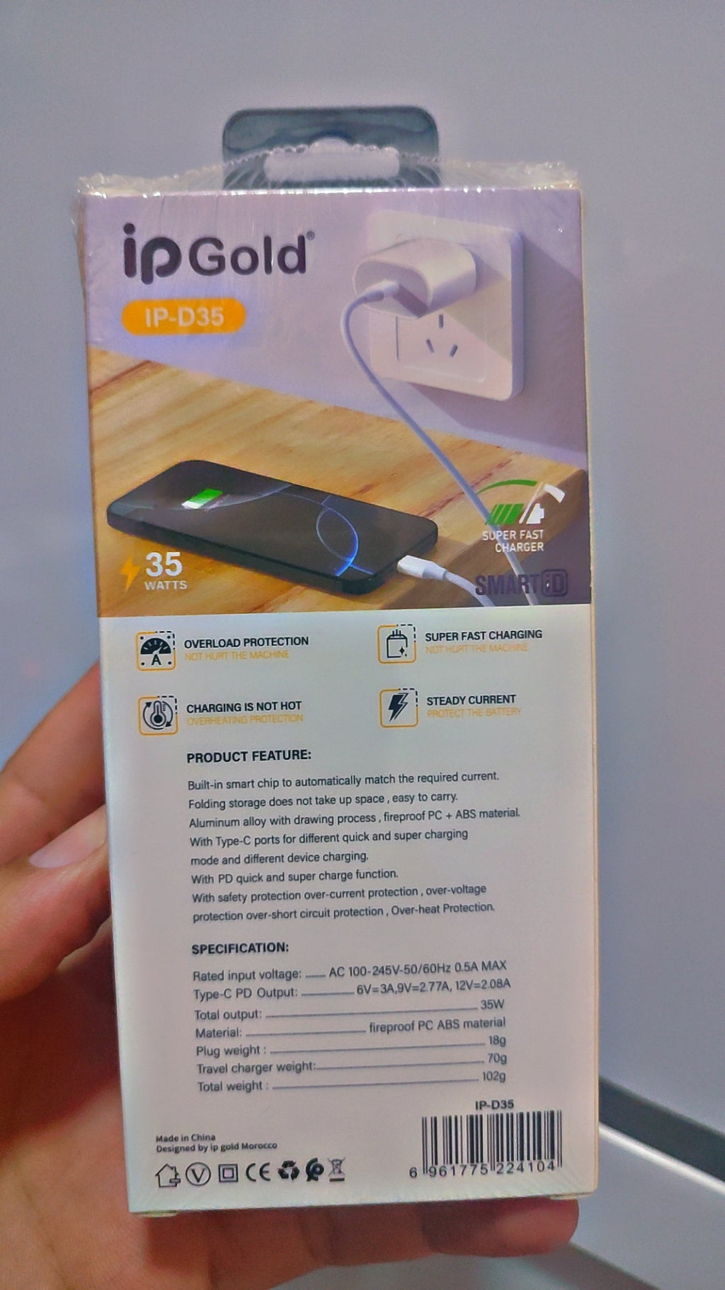 Chargeur iP Gold PD 35W USB-C - Charge Rapide iPhone