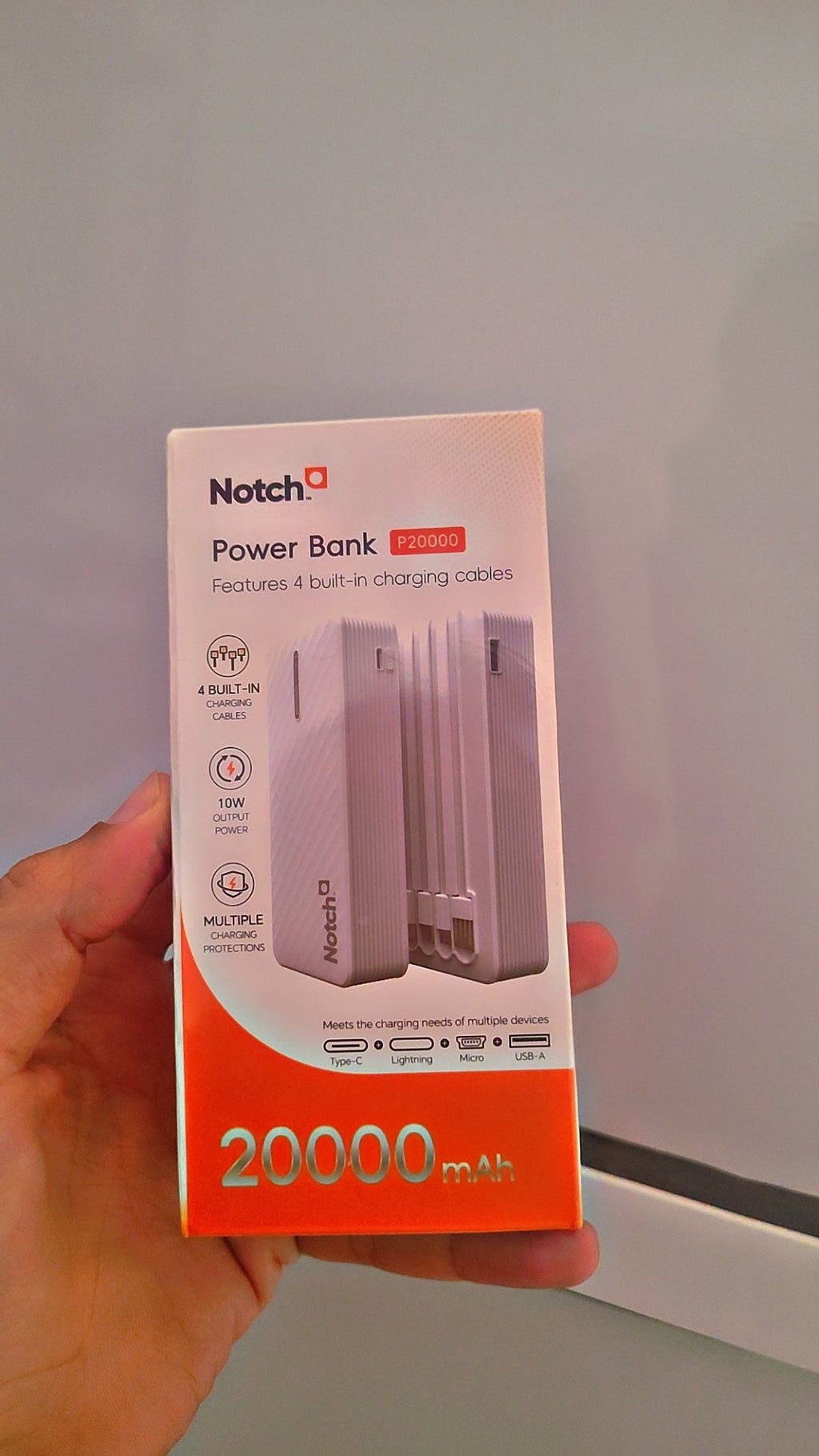 Power Bank Notch P20000 20000mAh - 4 Câbles Intégrés 10W